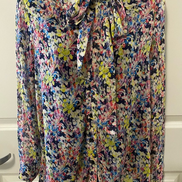 JASON WU Collection Floral Multicolor Lined Women’s Blouse w Attached Neck Tie - Picture 5 of 11